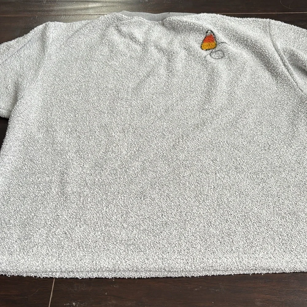 Cal Cru | Vintage Grey and White Crew Neck Sweater with Pumpkin Design Size L/XL - Picture 9 of 10